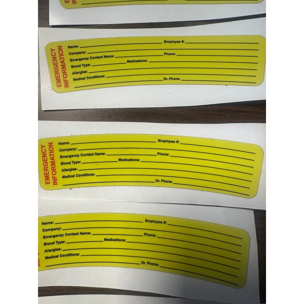 5 Pack Emergency Medical Information Hard Hat Stickers High Visibility Yellow